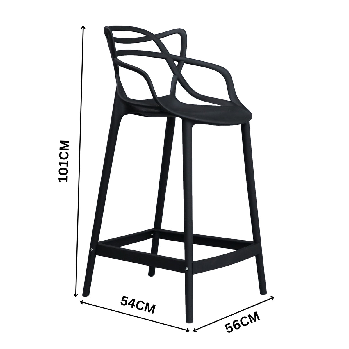 Manly Set of 4 Bar Chairs Kitchen Stools PU Plastic Frame Black