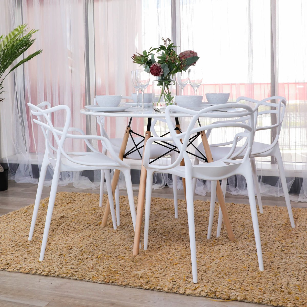 Manly Set of 4 Dining Chairs PU Plastic Frame White