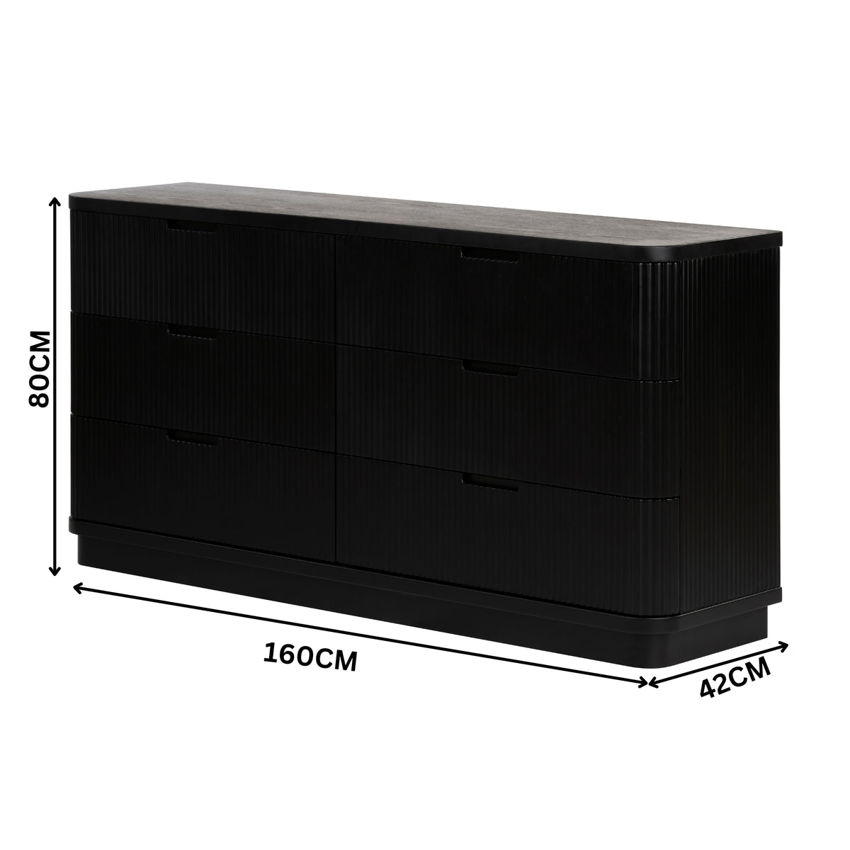 Manna Dresser Fluted Chest of Drawer Black