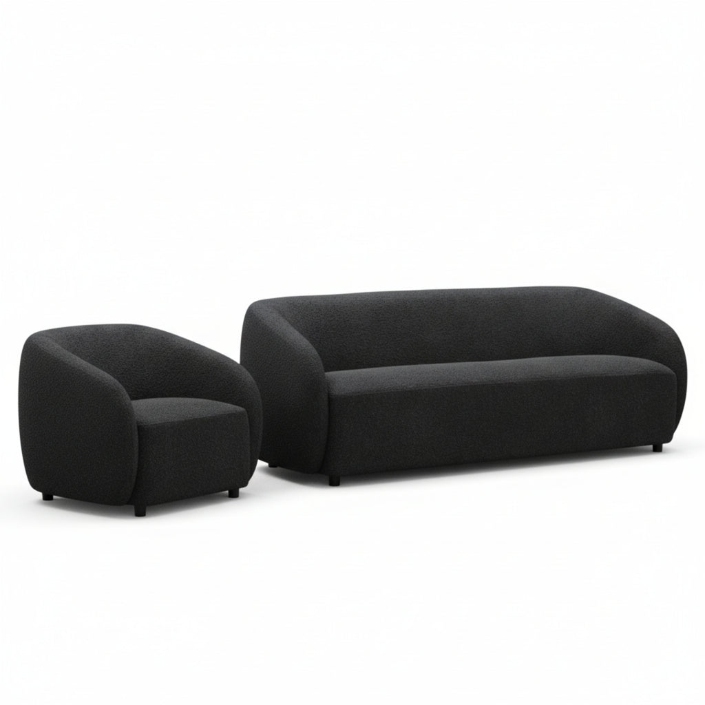 Marcel 1 + 3  Set Seater Armchair Boucle Fabric Sofa Charcoal