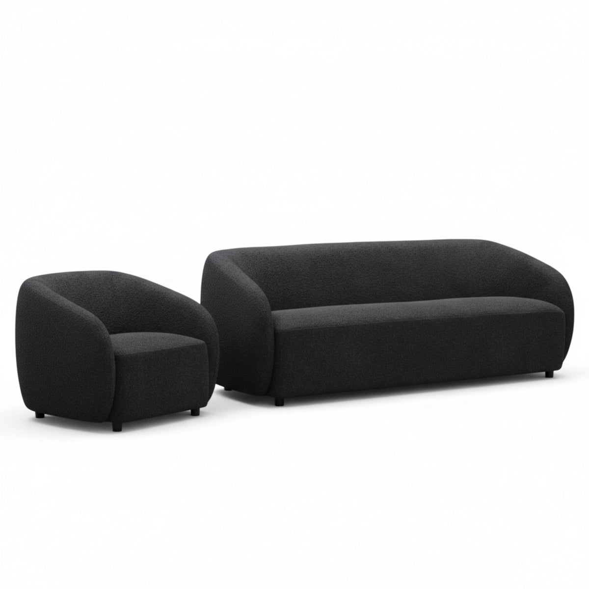 Marcel 1 + 3  Set Seater Armchair Boucle Fabric Sofa Charcoal
