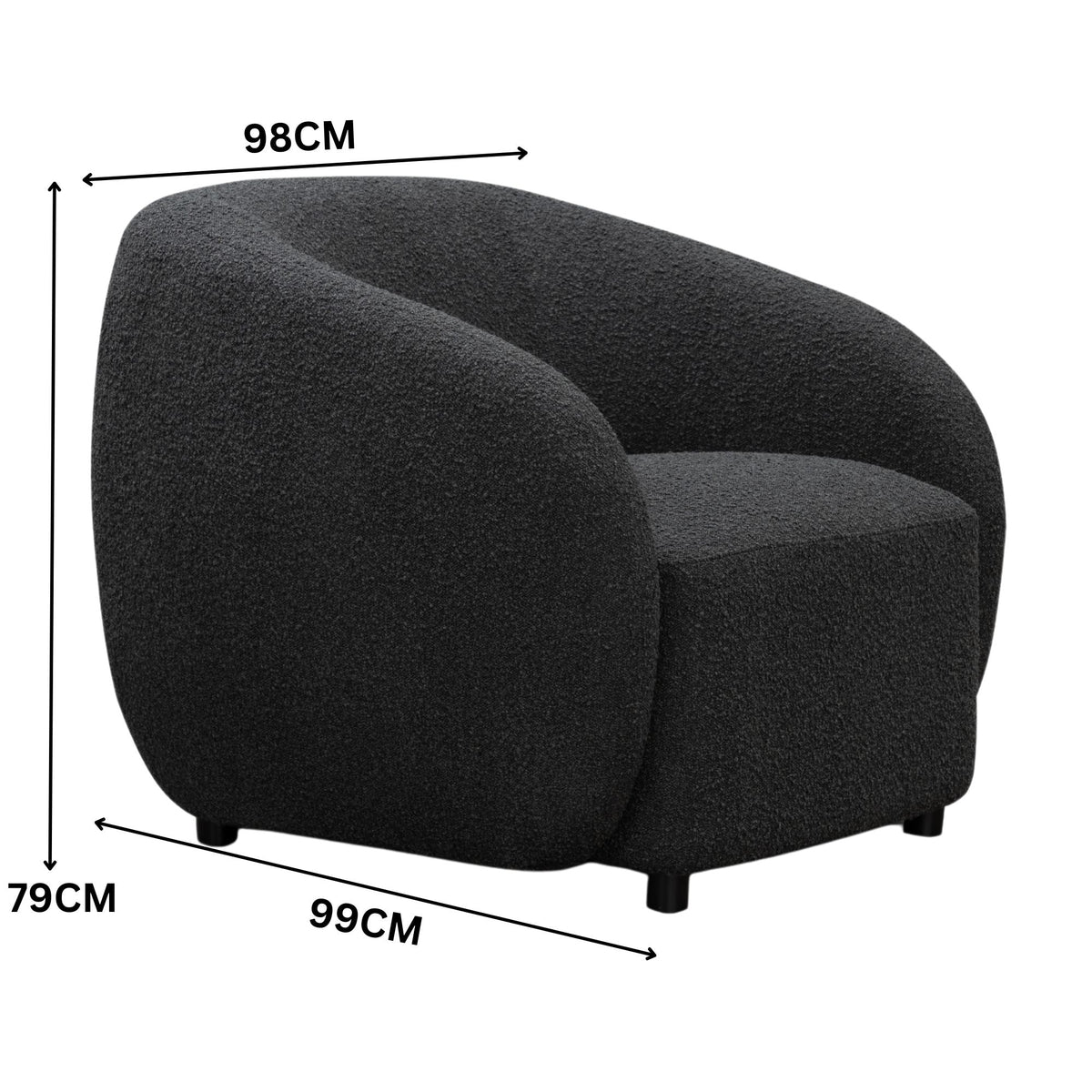 Marcel 1 + 3  Set Seater Armchair Boucle Fabric Sofa Charcoal