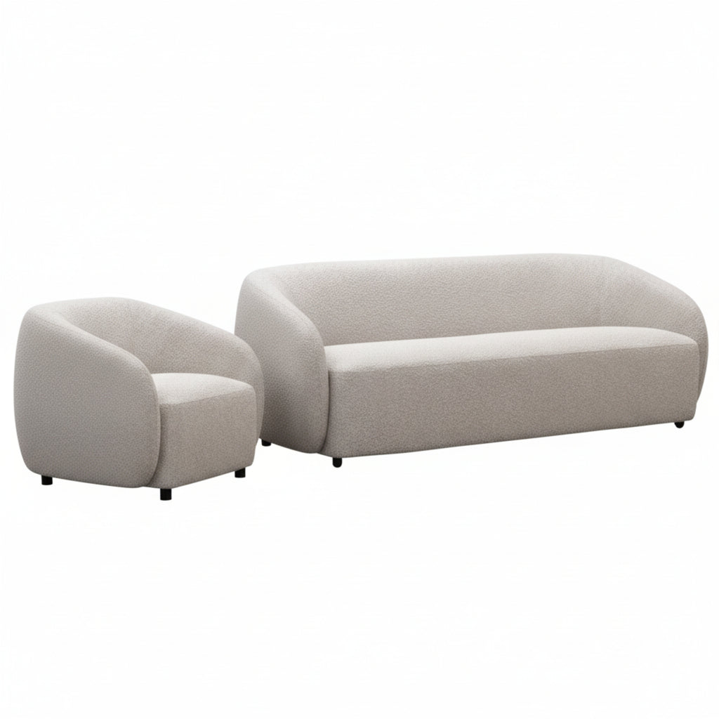 Marcel 1 + 3  Set Seater Armchair Boucle Fabric Sofa Quartz Beige