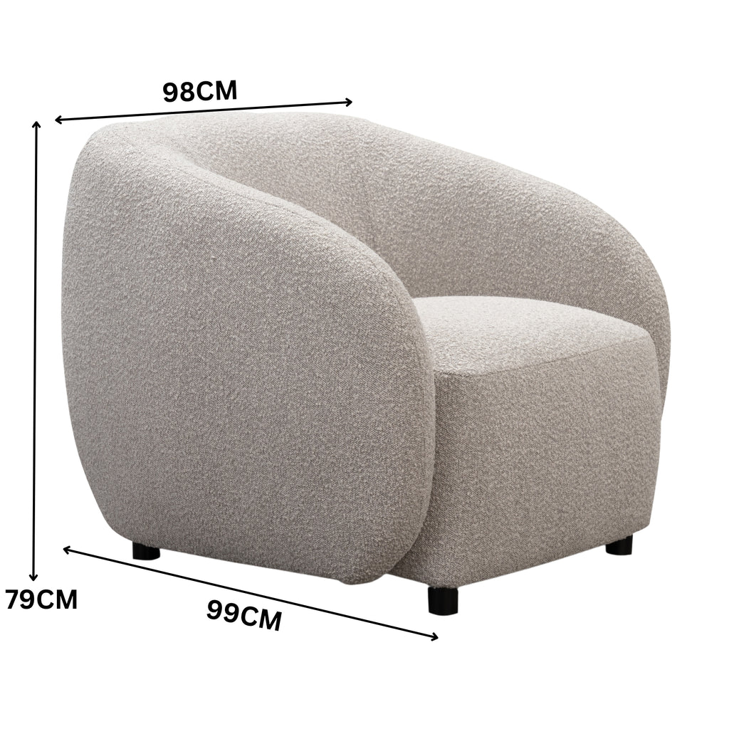 Marcel 1 + 3  Set Seater Armchair Boucle Fabric Sofa Quartz Beige