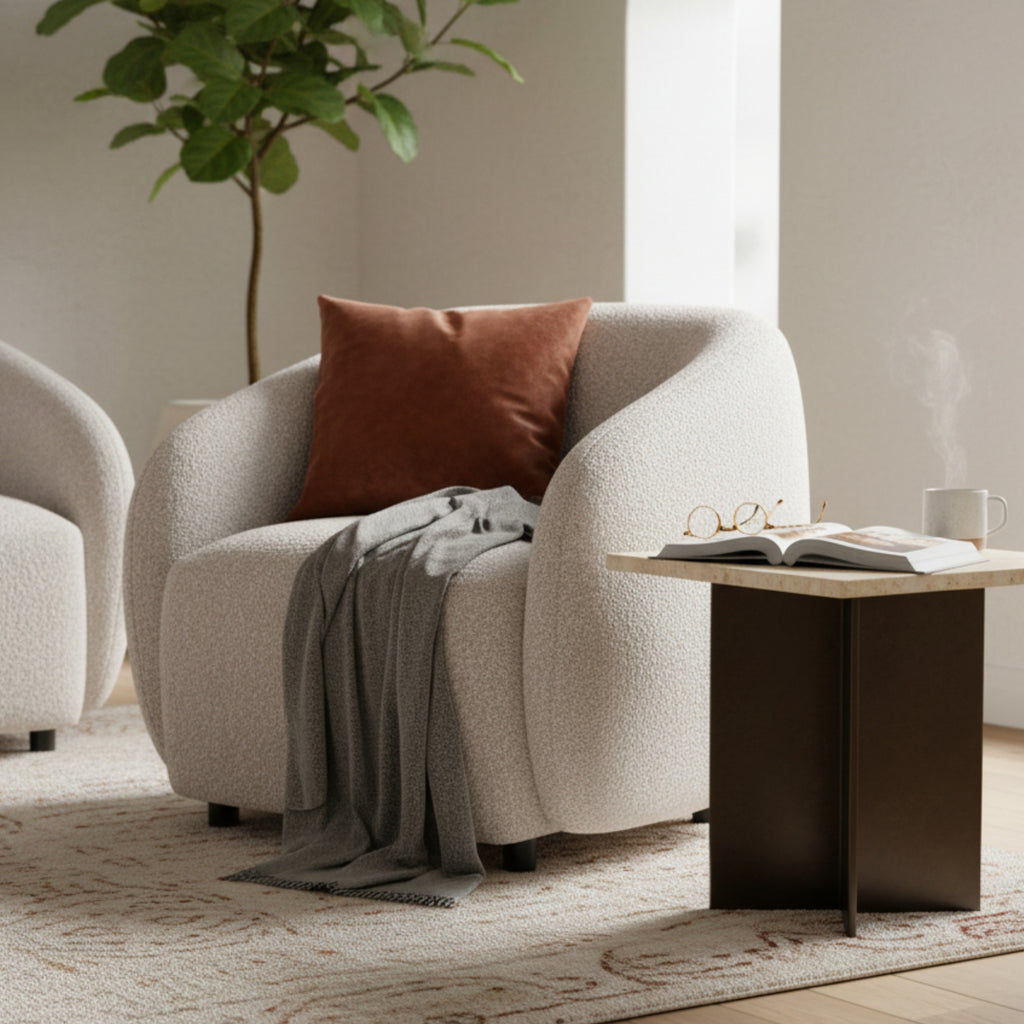 Marcel 1 Seater Armchair Boucle Fabric Sofa Quartz Beige