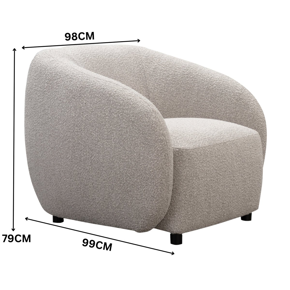 Marcel 1 Seater Armchair Boucle Fabric Sofa Quartz Beige