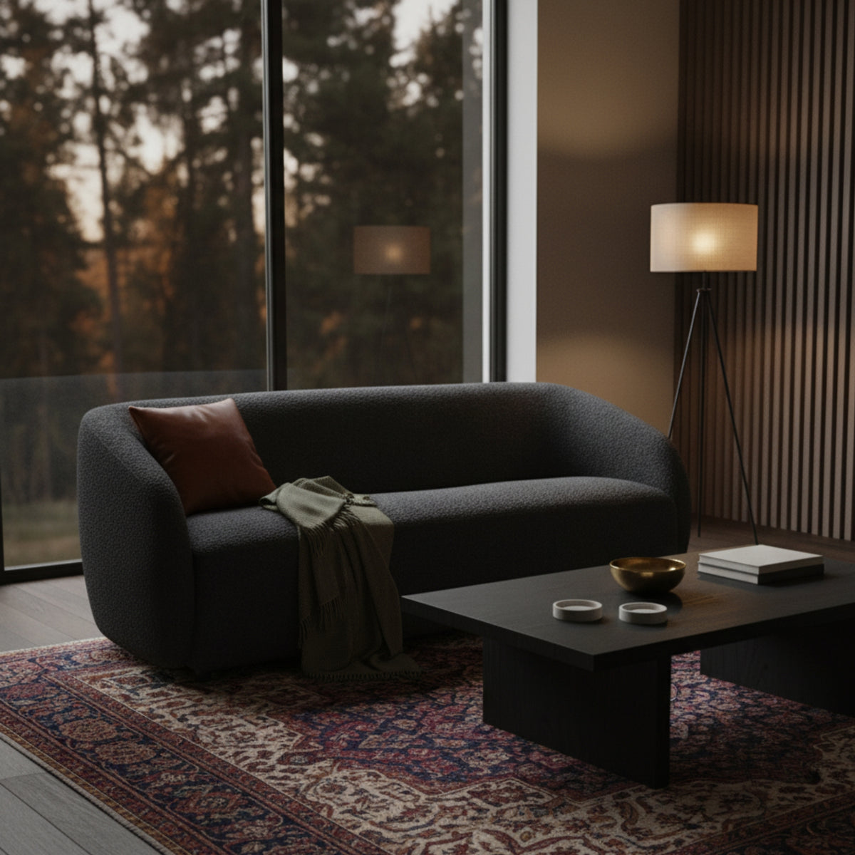 Marcel 3 Seater Boucle Fabric Sofa Charcoal