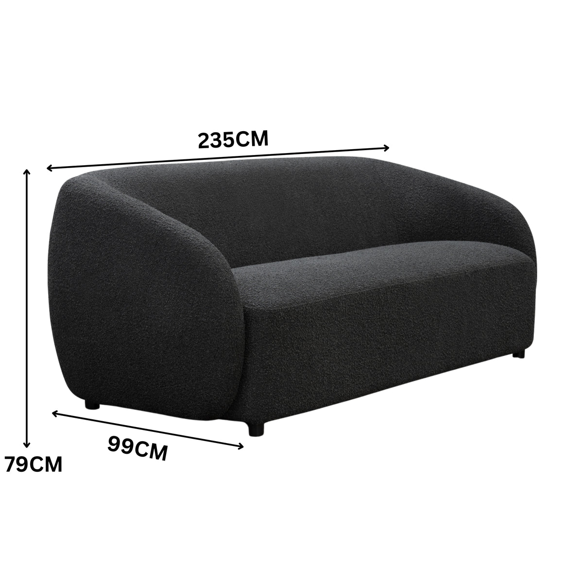 Marcel 3 Seater Boucle Fabric Sofa Charcoal