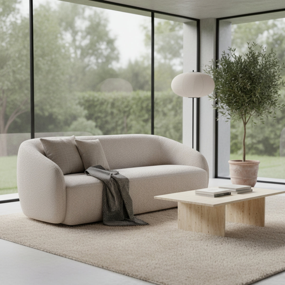 Marcel 3 Seater Boucle Fabric Sofa Quartz Beige