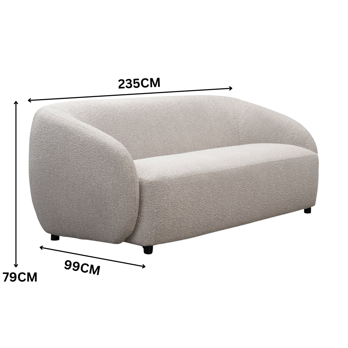 Marcel 3 Seater Boucle Fabric Sofa Quartz Beige