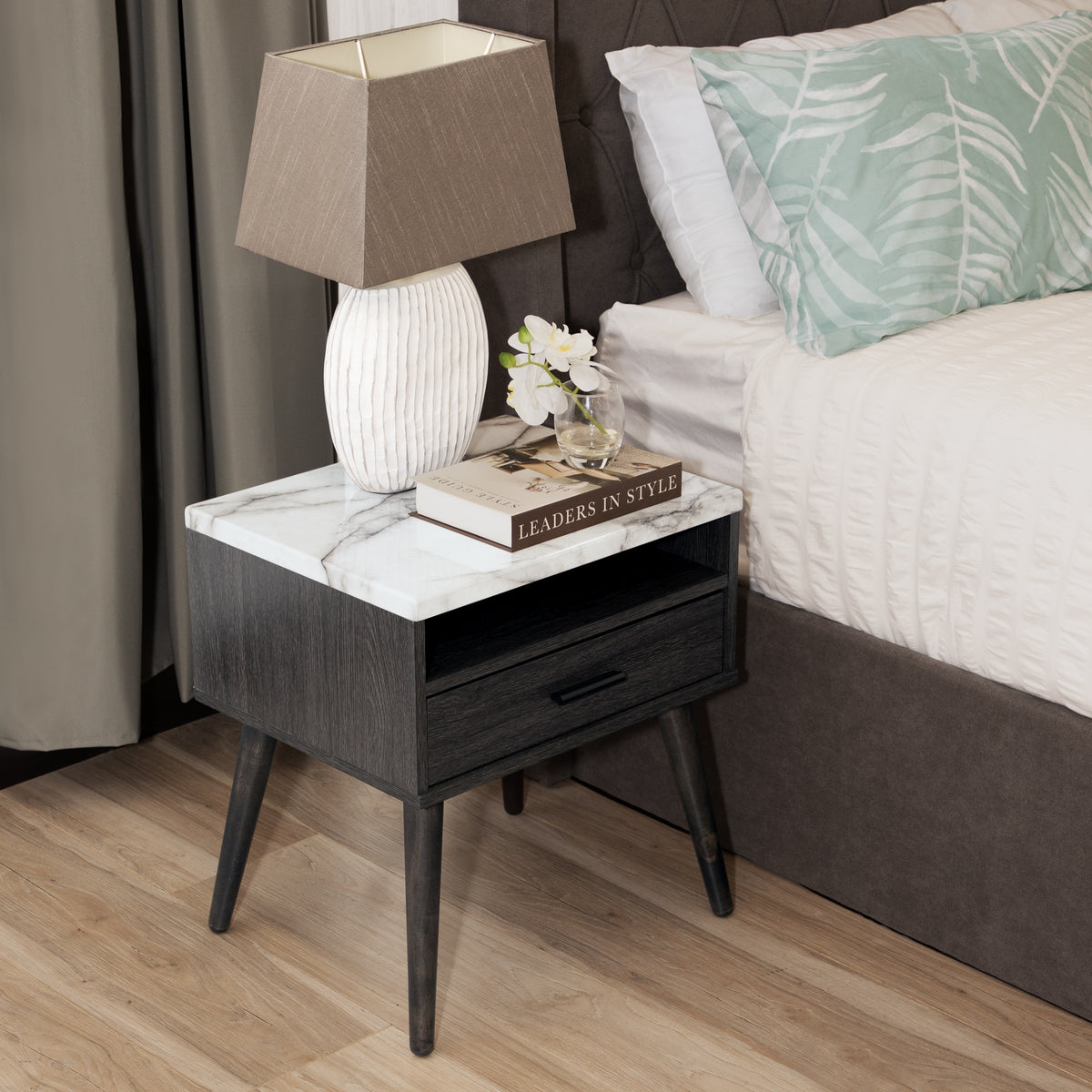 Marcello Bedside Table Nightstand Side End Bedroom Storage Cabinet Dark Brown