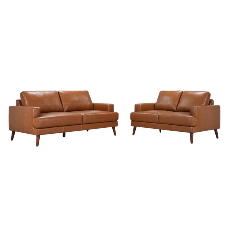 Matilda 2 + 3 Seater Leather Sofa Set Tan 