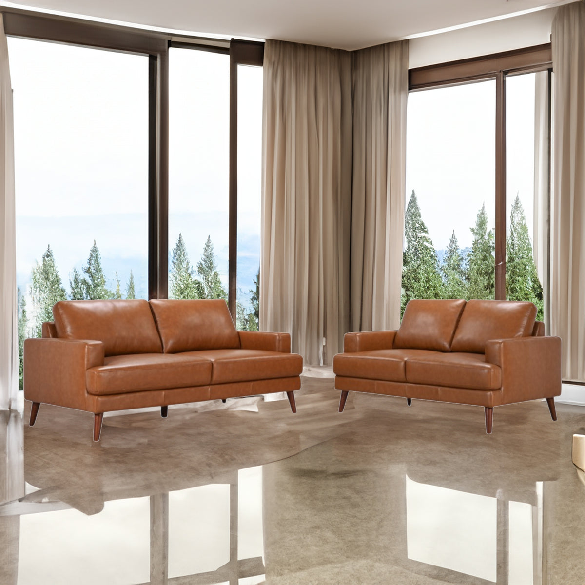 Matilda 2 + 3 Seater Leather Sofa Set Tan 