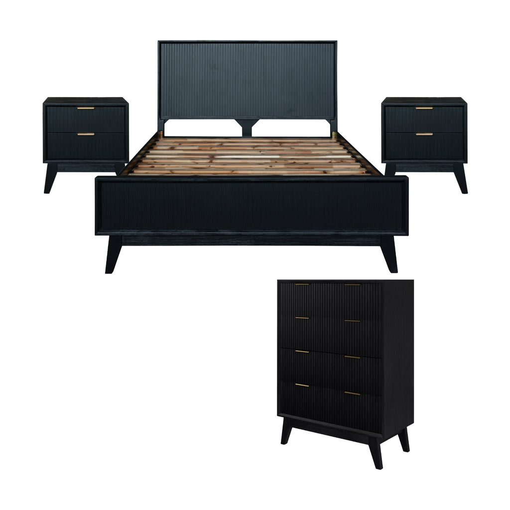 Matilda 4pc King Bed Suite Bedside Tallboy Frame Set Black