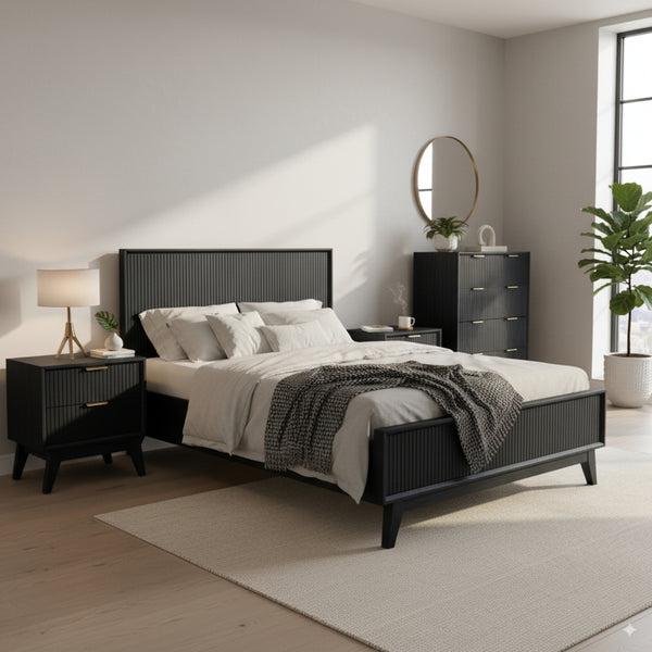 Matilda 4pc King Bed Suite Bedside Tallboy Frame Set Black