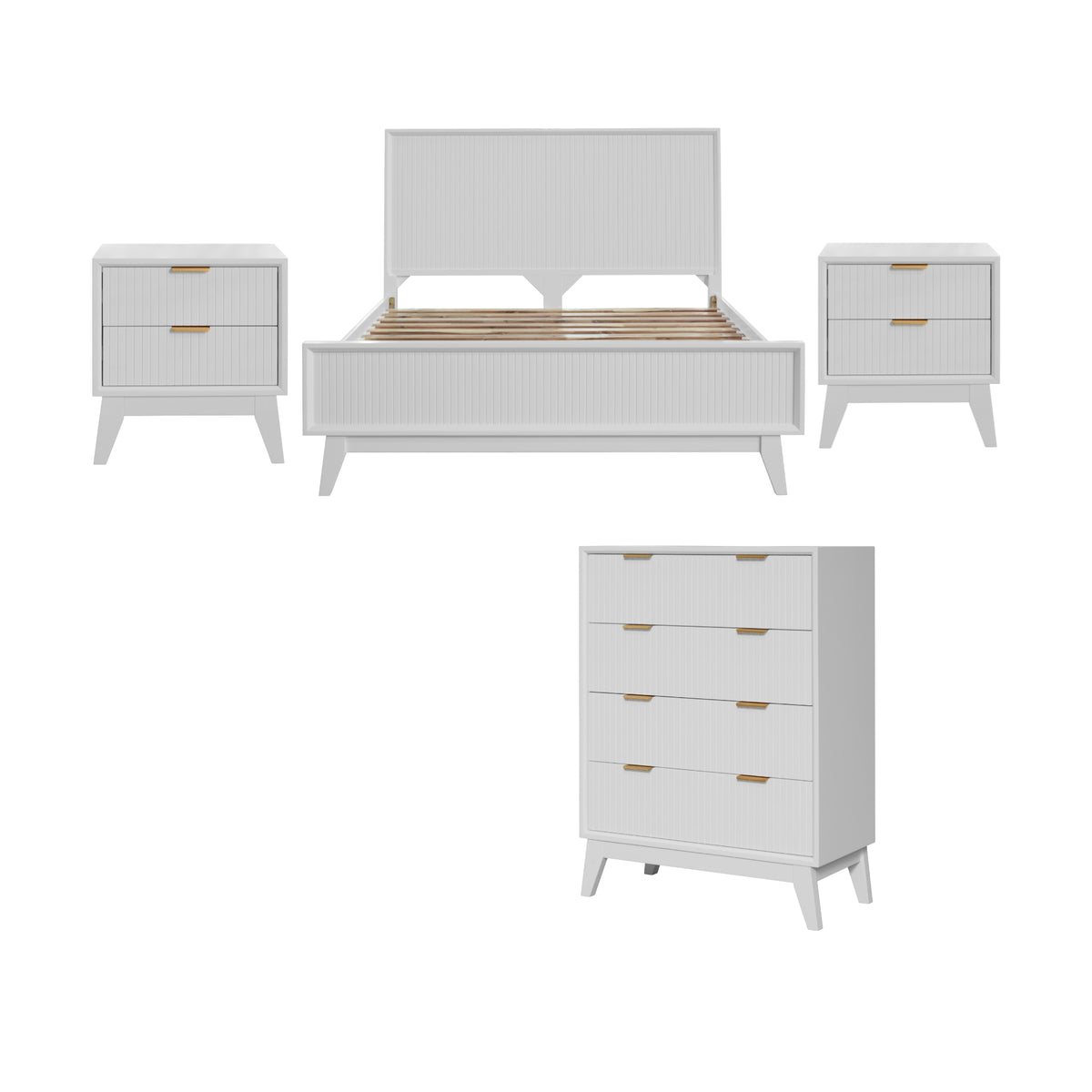 Matilda 4pc King Bed Suite Bedside Tallboy Frame Set White