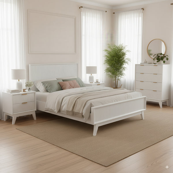 Matilda 4pc King Bed Suite Bedside Tallboy Frame Set White