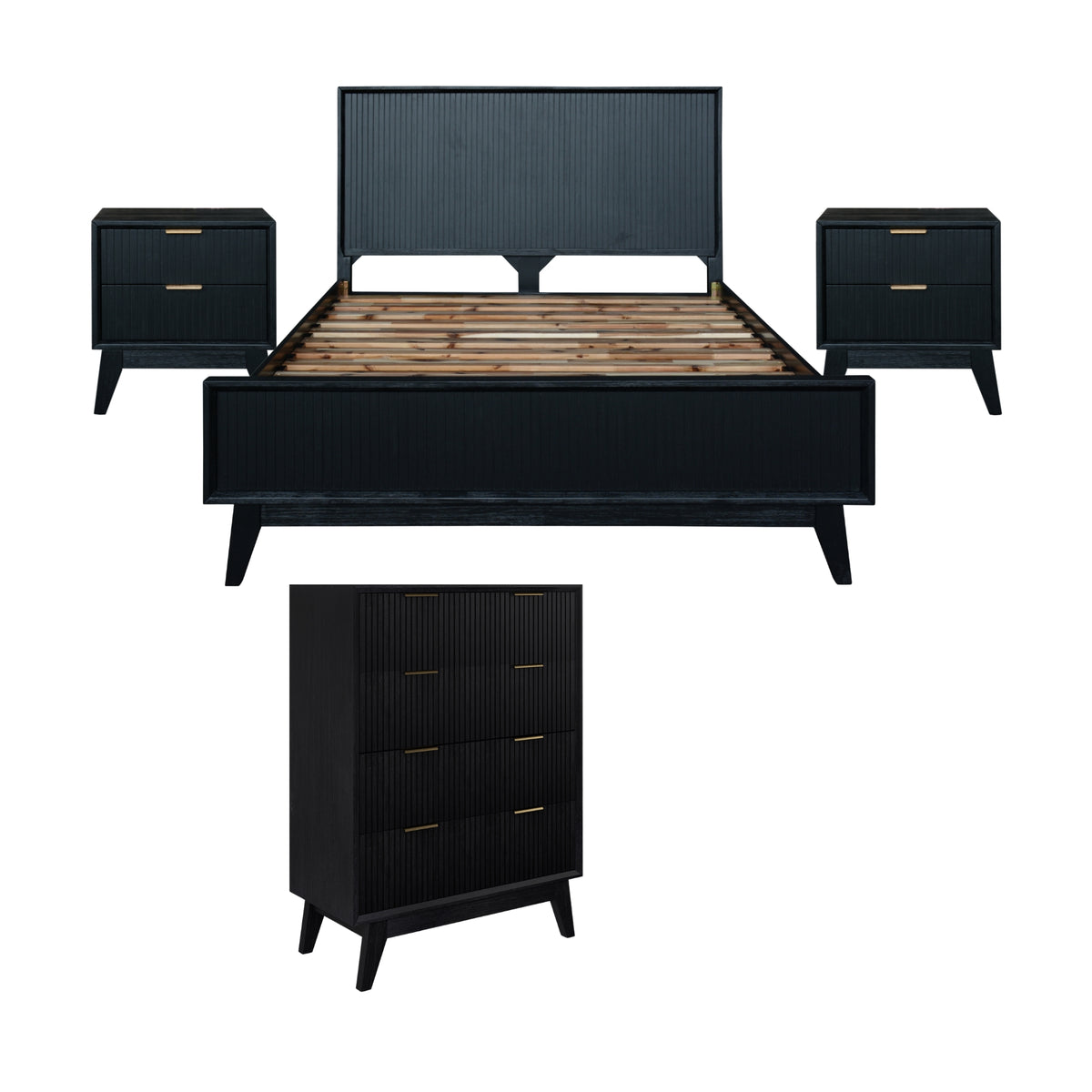 Matilda 4pc Queen Bed Suite Bedside Tallboy Frame Set Black
