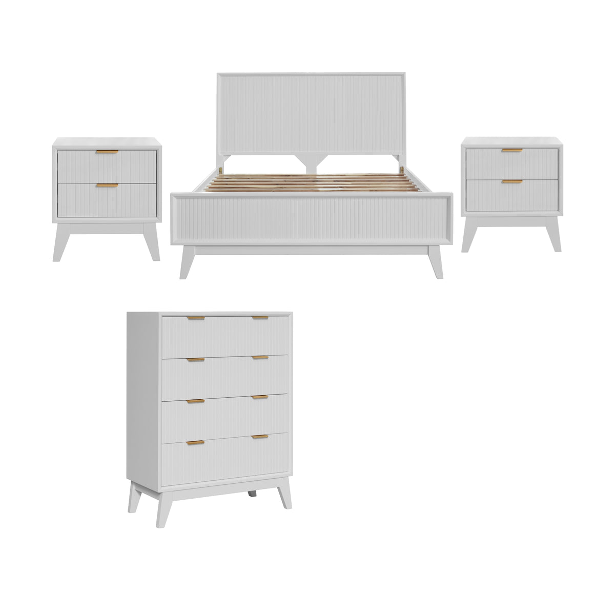 Matilda 4pc Queen Bed Suite Bedside Tallboy Frame Set White