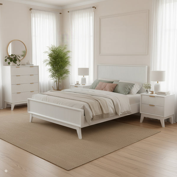 Matilda 4pc Queen Bed Suite Bedside Tallboy Frame Set White