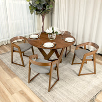 Mattia 2pc Set Dining Chair Grey Fabric Seat Walnut
