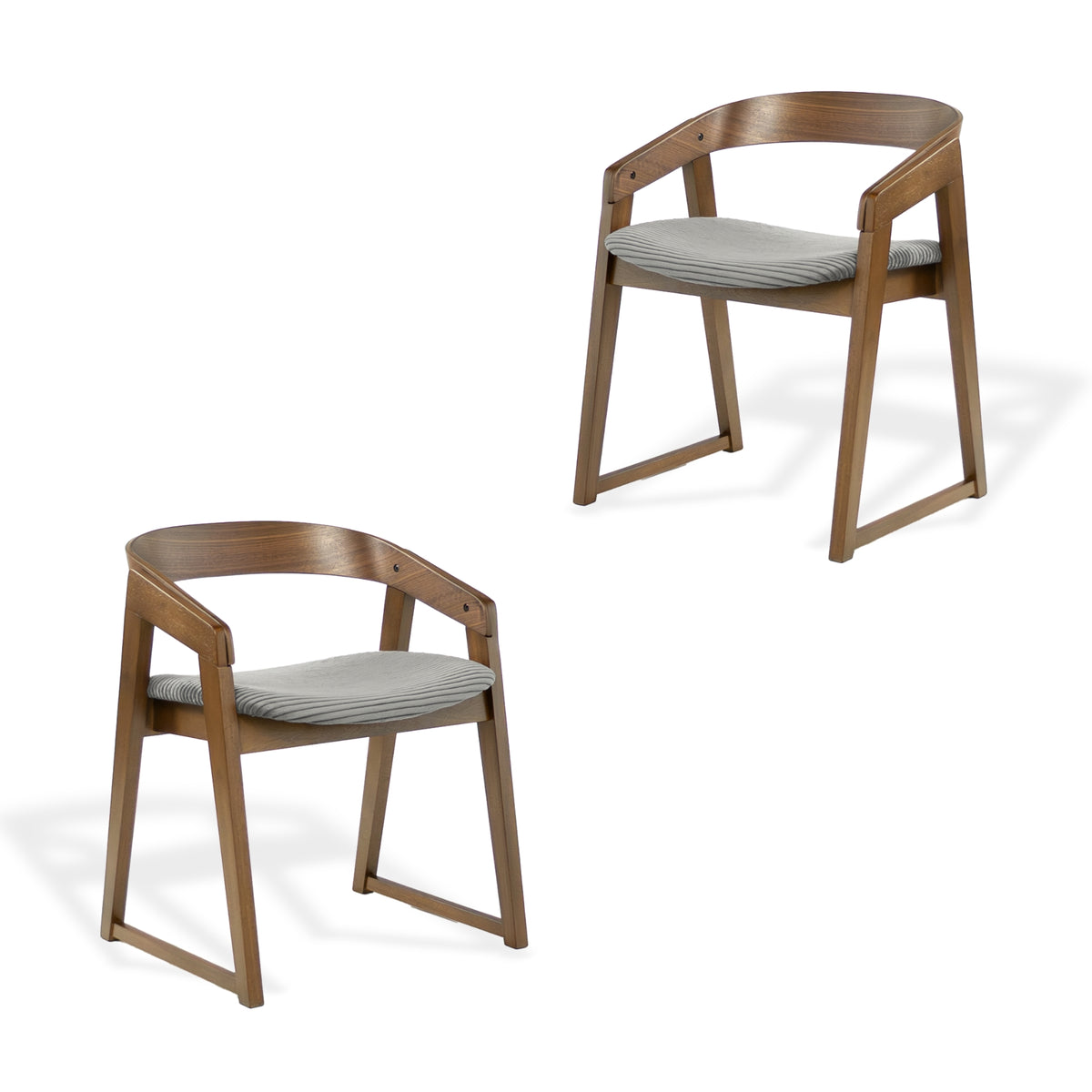 Mattia 2pc Set Dining Chair Grey Fabric Seat Walnut