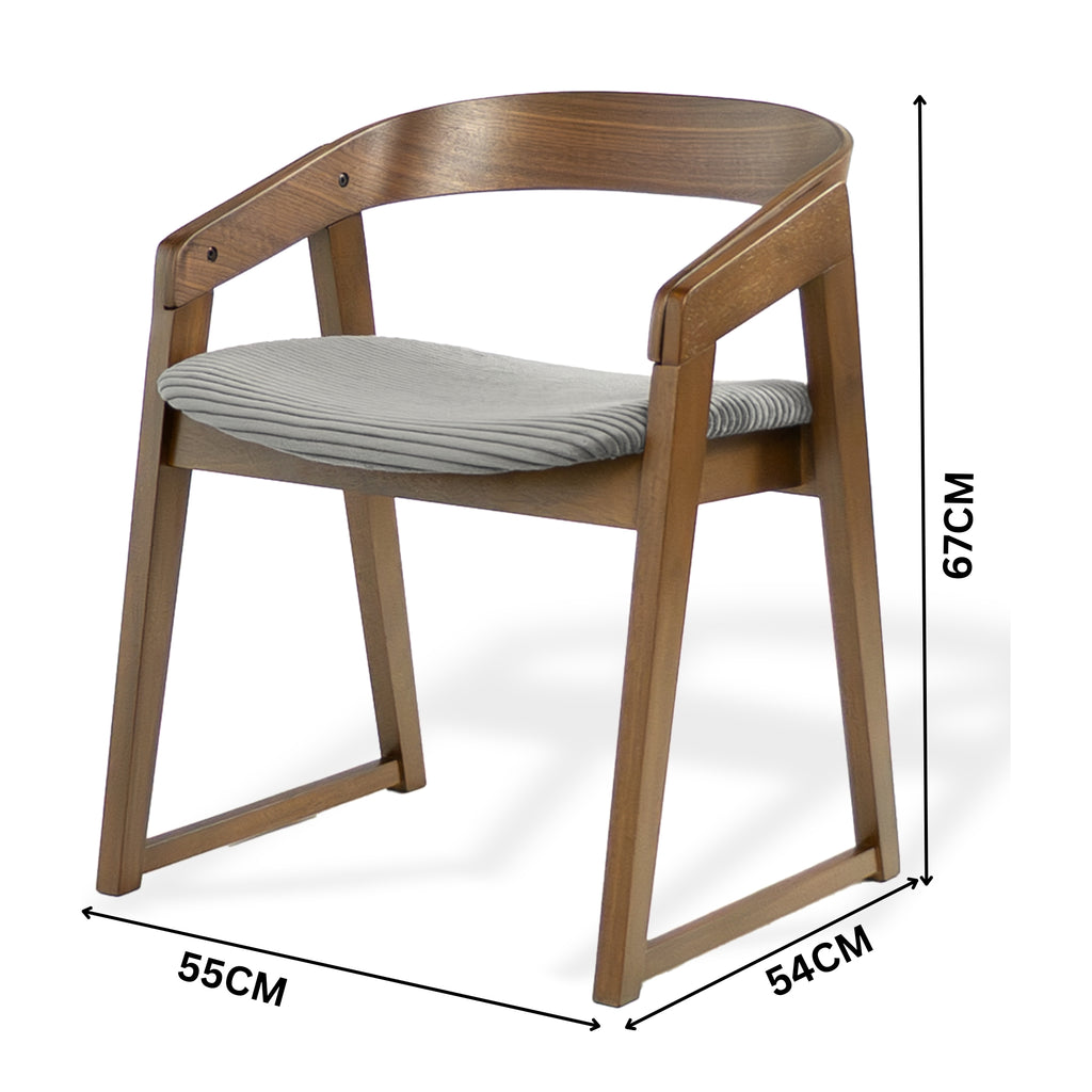 Mattia 5pc 120cm Round Dining Table Set Grey Fabric Seat Chair Walnut
