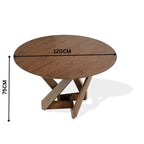 Mattia 5pc 120cm Round Dining Table Set Grey Fabric Seat Chair Walnut