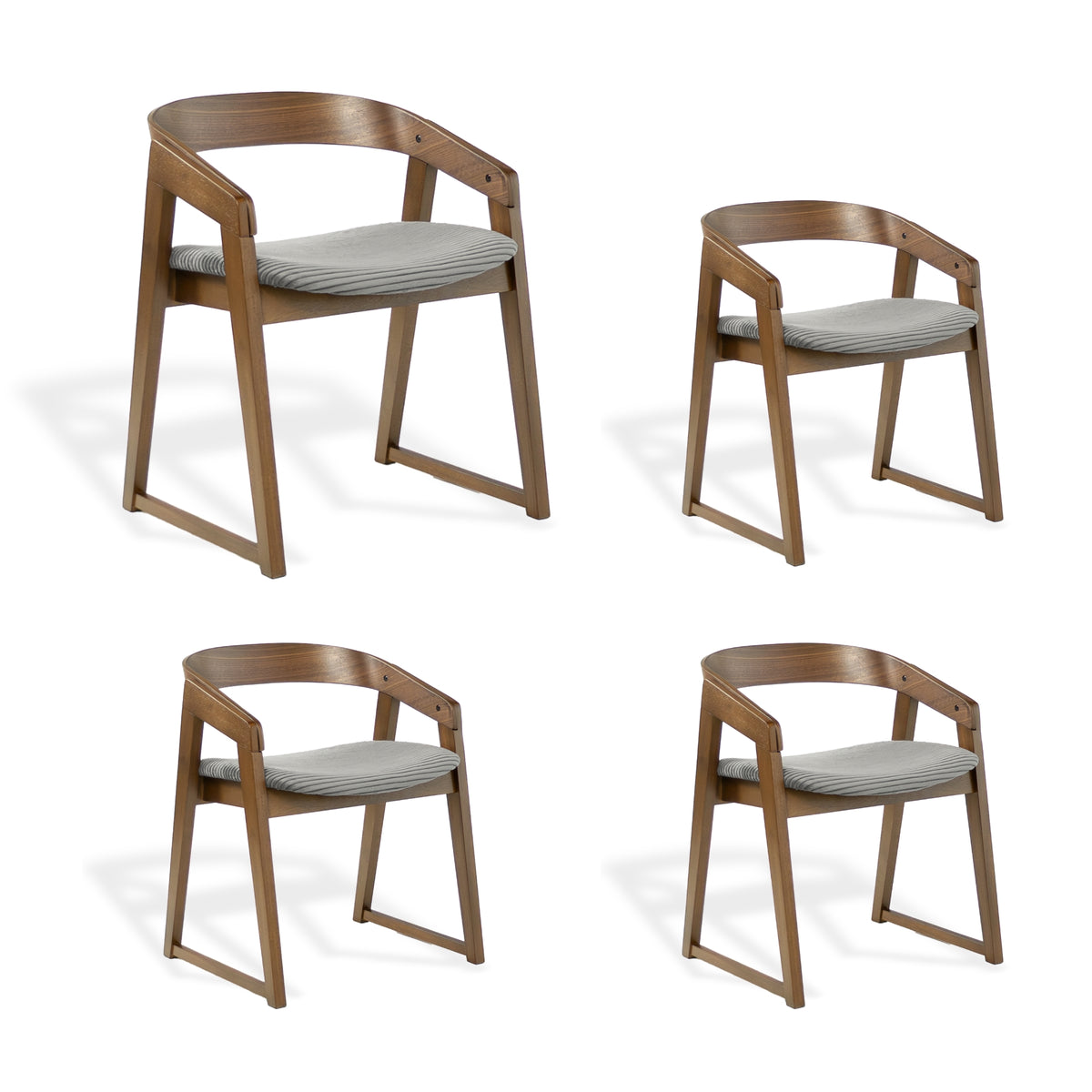 Mattia 5pc 120cm Round Dining Table Set Grey Fabric Seat Chair Walnut
