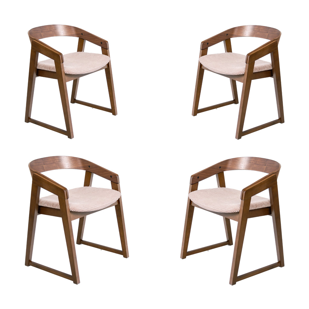 Mattia 5pc 120cm Round Dining Table Set Mauve Pink Fabric Seat Chair Walnut