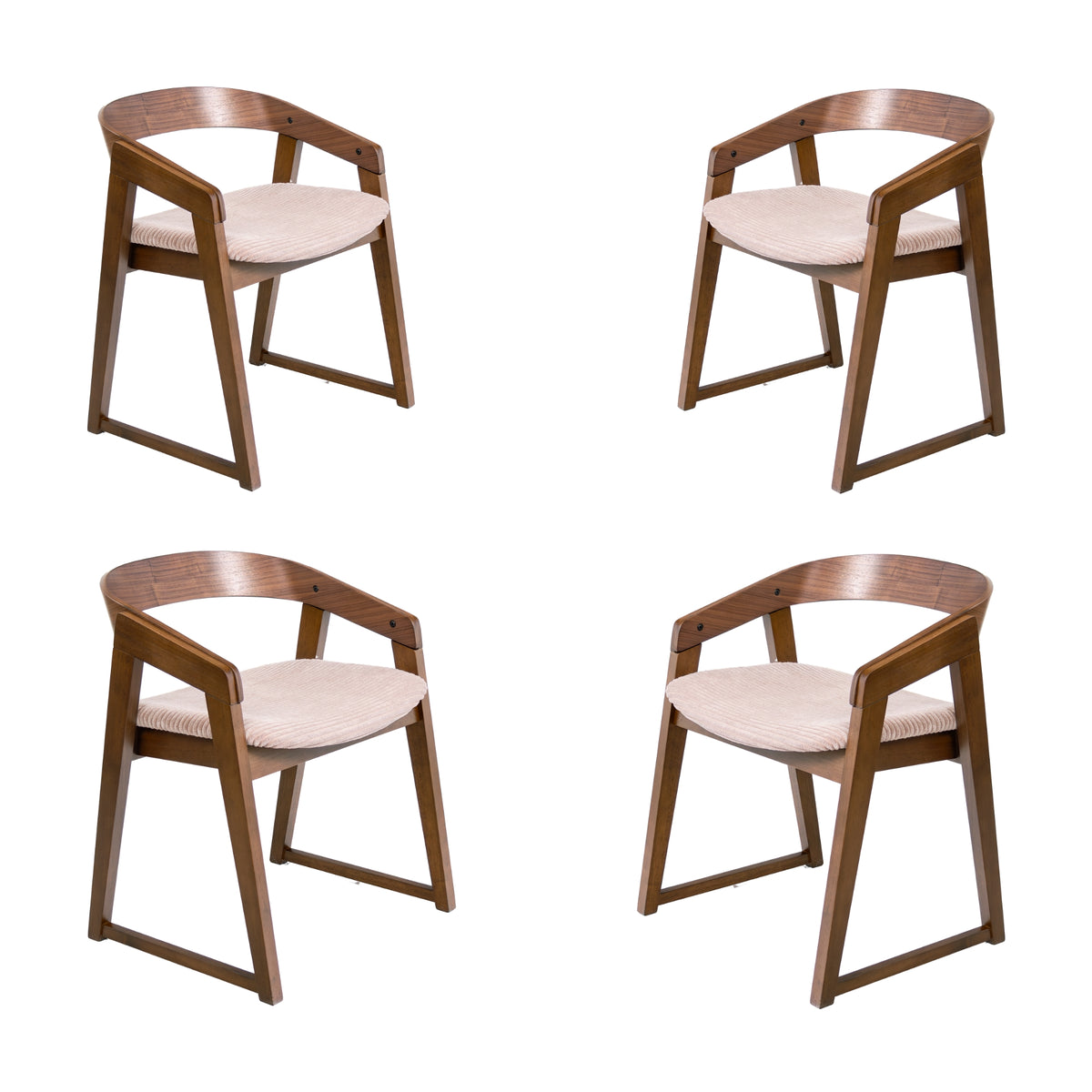 Mattia 5pc 120cm Round Dining Table Set Mauve Pink Fabric Seat Chair Walnut