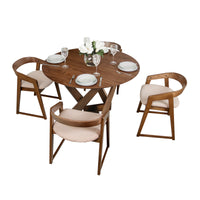Mattia 5pc 120cm Round Dining Table Set Mauve Pink Fabric Seat Chair Walnut