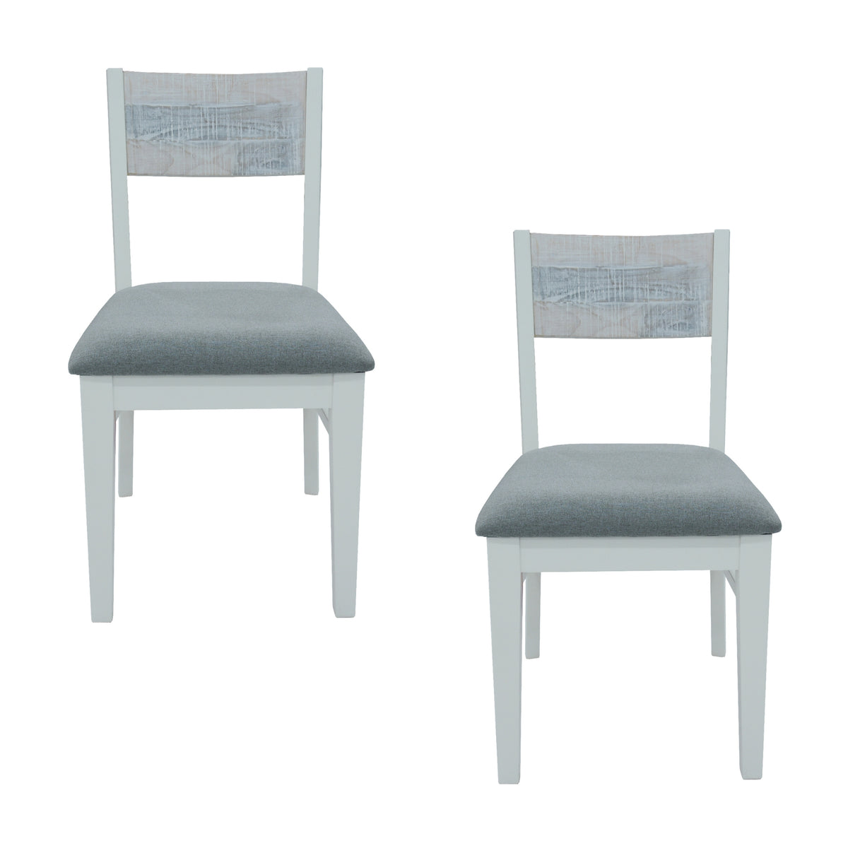 Maui 2pc Set Dining Chair Grey Fabric Seat White