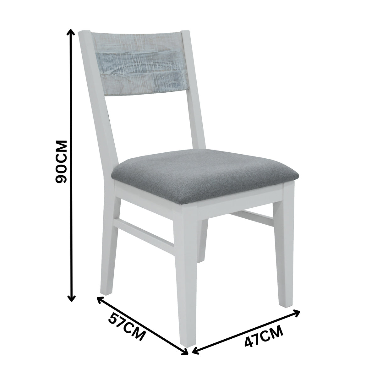 Maui 2pc Set Dining Chair Grey Fabric Seat White