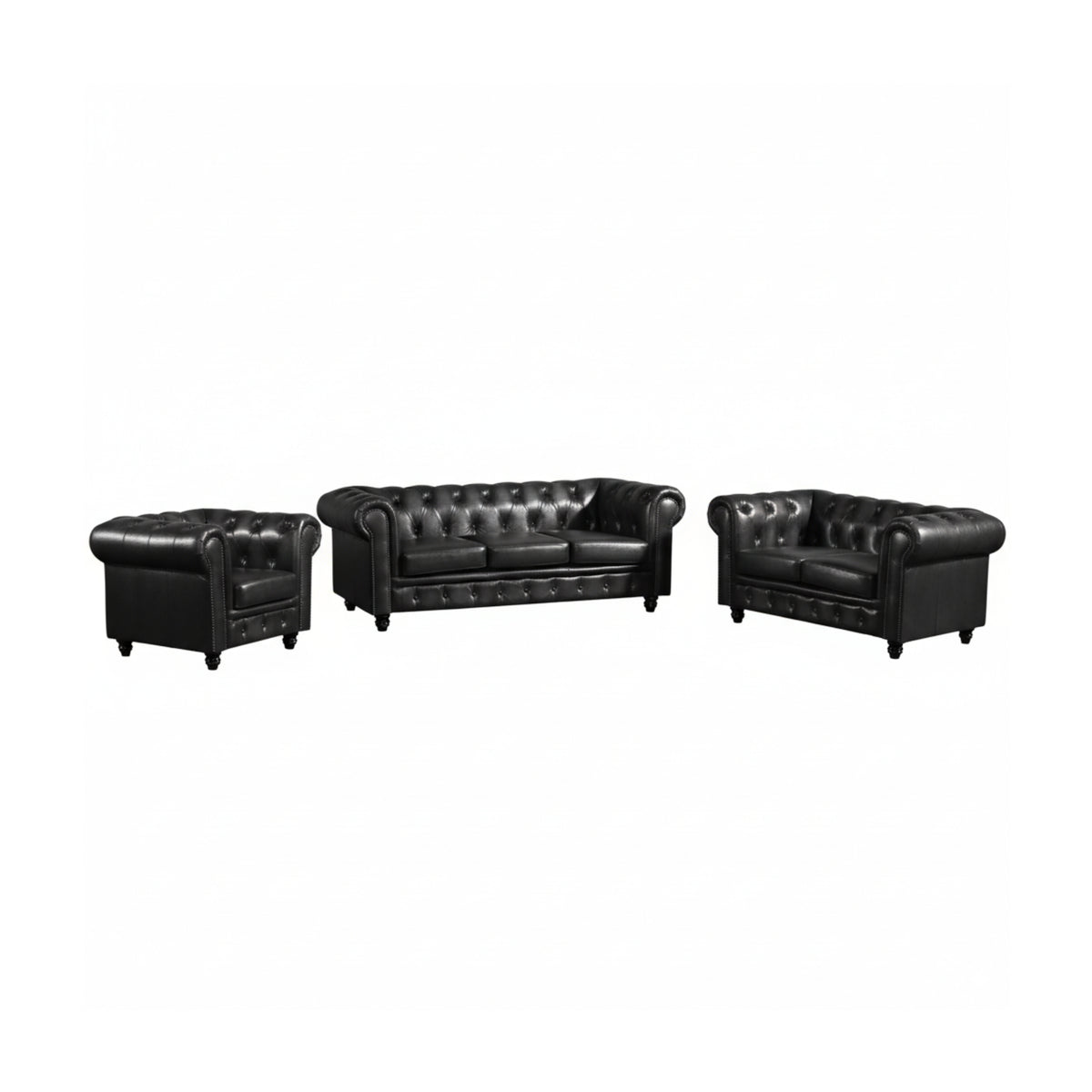 Max Chesterfield 1+2+3 Seater Sofa Set Lounge Genuine Leather Dark Grey
