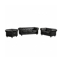 Max Chesterfield 1+2+3 Seater Sofa Set Lounge Genuine Leather Dark Grey