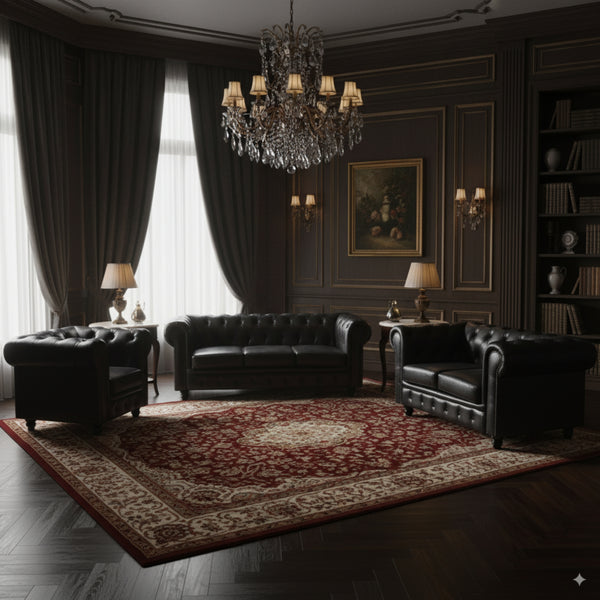 Max Chesterfield 1+2+3 Seater Sofa Set Lounge Genuine Leather Dark Grey