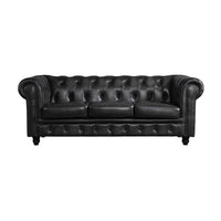 Max Chesterfield 1+2+3 Seater Sofa Set Lounge Genuine Leather Dark Grey