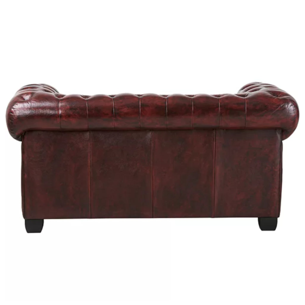 Max Chesterfield Leather Sofa 2 Seater Antique Red