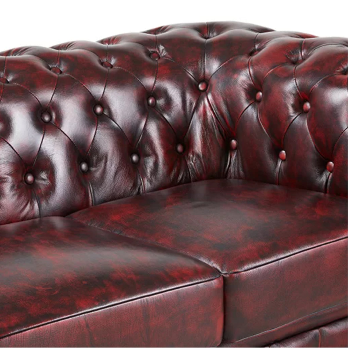 Max Chesterfield Leather Sofa 2 Seater Antique Red