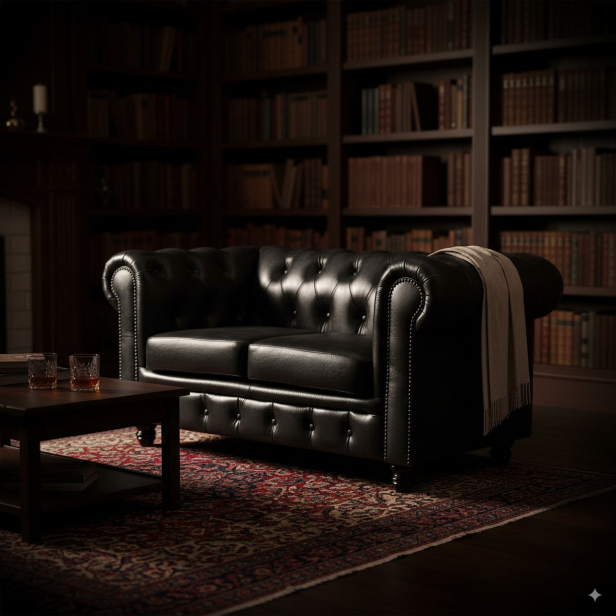 Max Chesterfield 2 Seater Sofa Lounge Genuine Leather Dark Grey