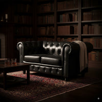 Max Chesterfield 2 Seater Sofa Lounge Genuine Leather Dark Grey