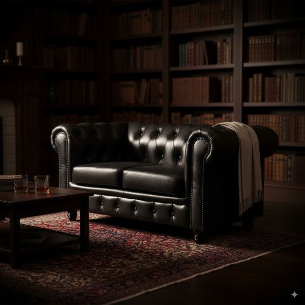 Max Chesterfield 2 Seater Sofa Lounge Genuine Leather Dark Grey