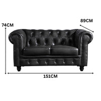 Max Chesterfield 2 Seater Sofa Lounge Genuine Leather Dark Grey