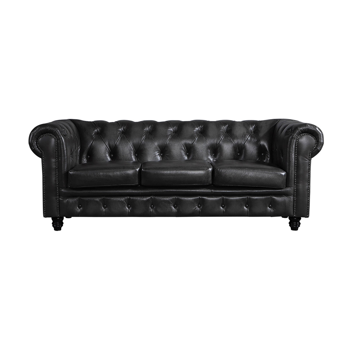 Max Chesterfield 3 Seater Sofa Lounge Genuine Leather Dark Grey
