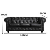 Max Chesterfield 3 Seater Sofa Lounge Genuine Leather Dark Grey