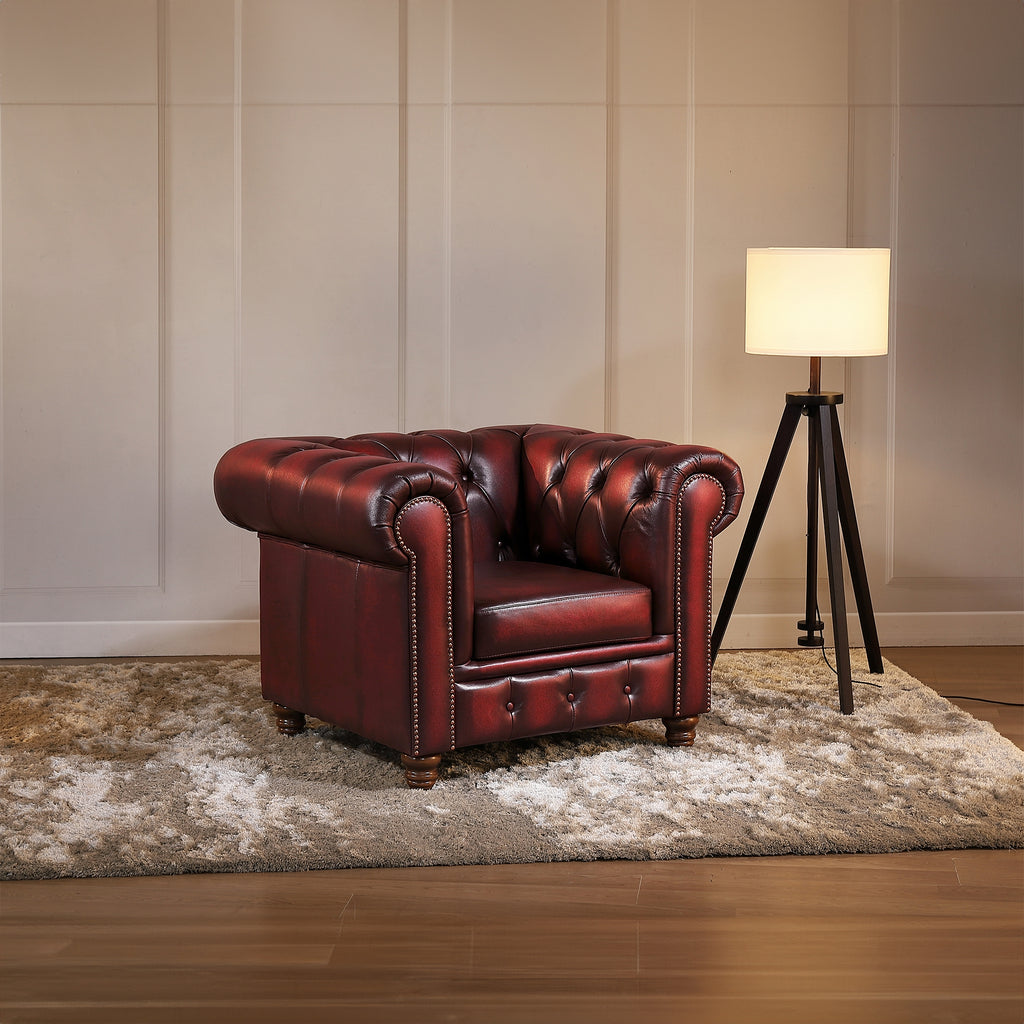Max Chesterfield Leather Armchair Ottoman Armchair Antique Red