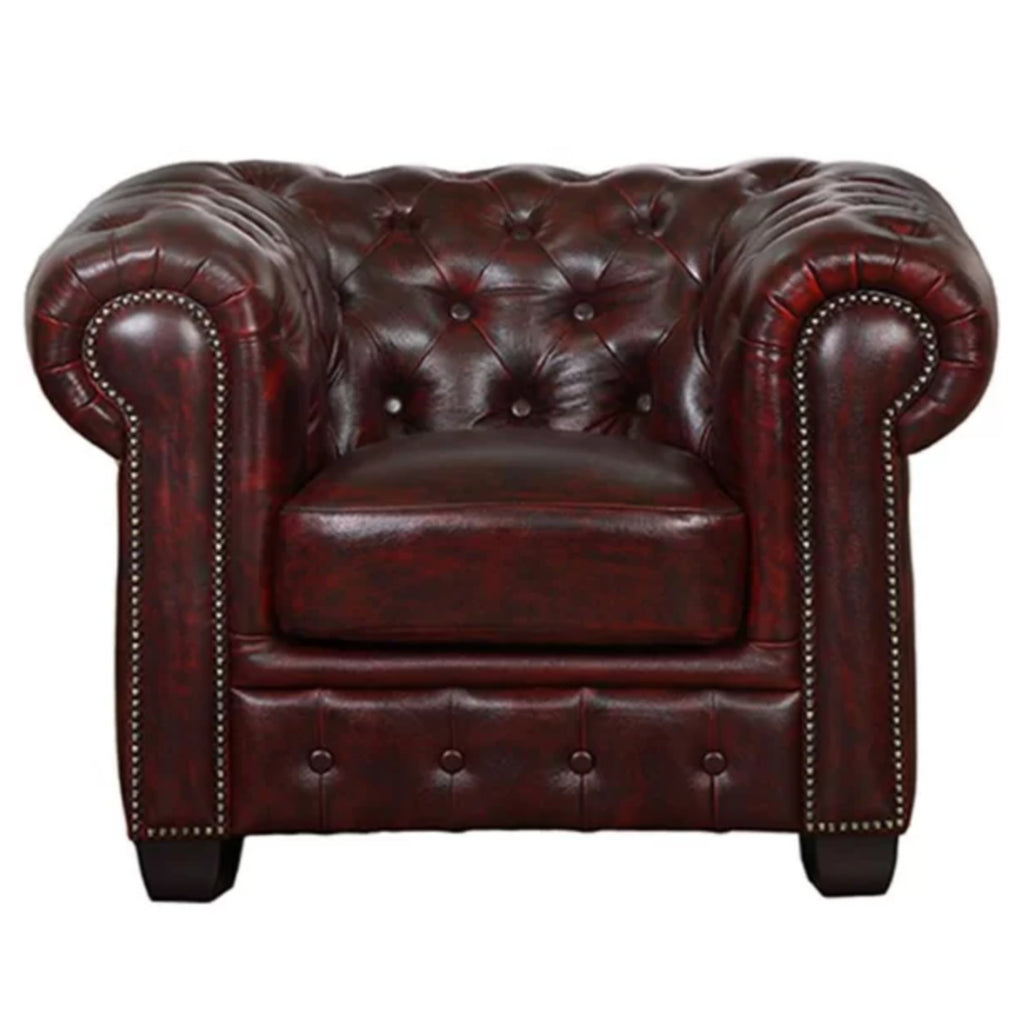 Max Chesterfield Leather Armchair Ottoman Armchair Antique Red