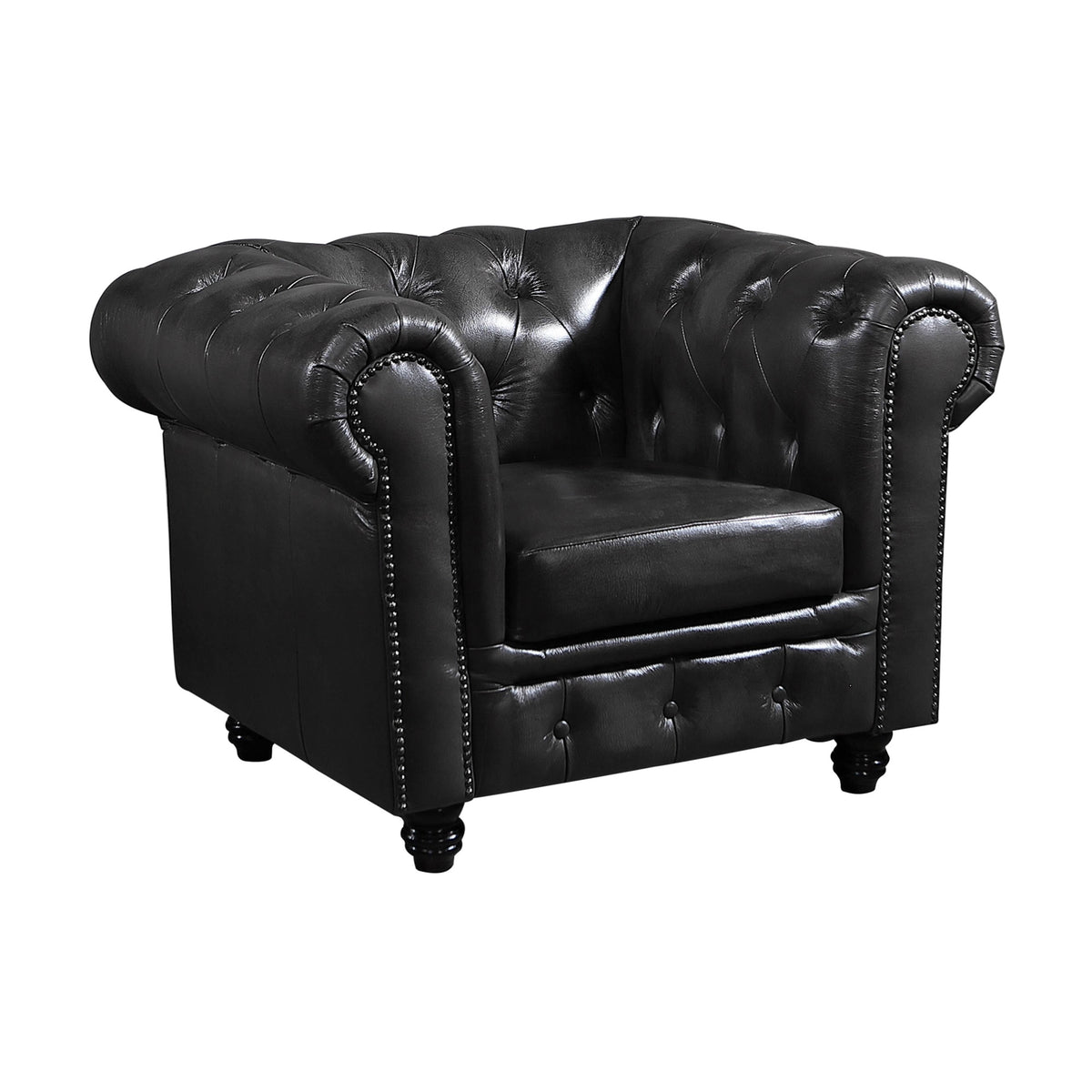 Max Chesterfield Armchair Single Seater Sofa Genuine Leather Dark Grey
