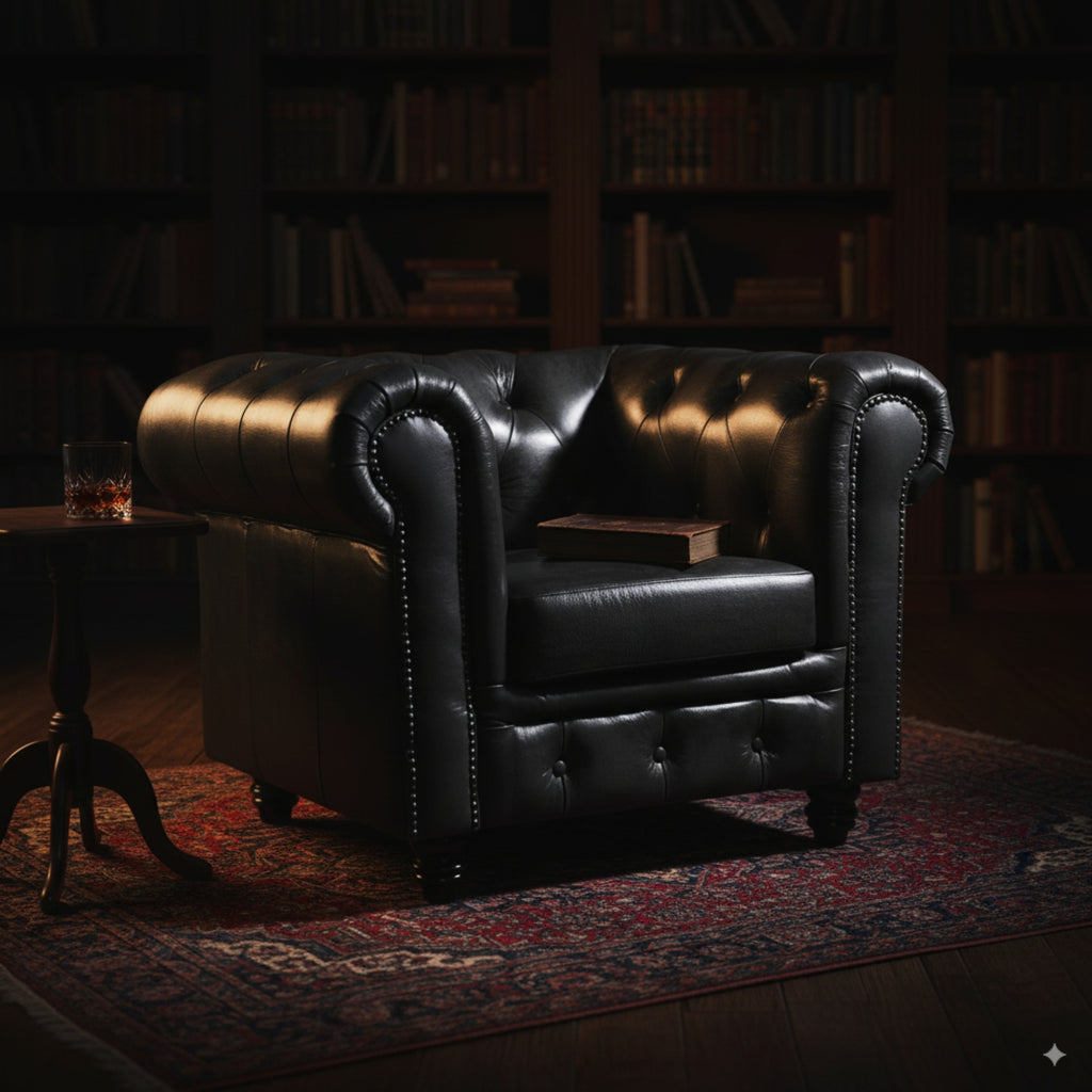 Max Chesterfield Armchair Single Seater Sofa Genuine Leather Dark Grey